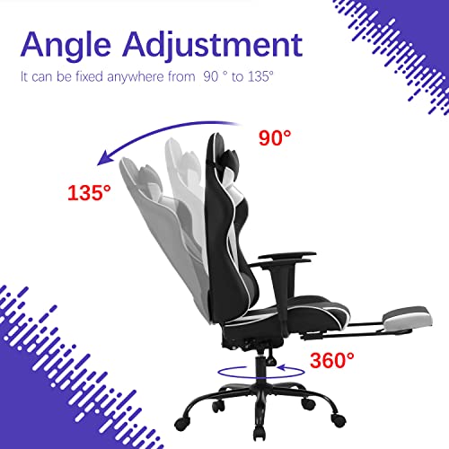 Gaming Chair Ergonomic Computer Racing Style Office Chair Adjustable High Back Gamer Chair for Home Office with Footrest Headrest Lumbar Support,White by FDW - Image 2