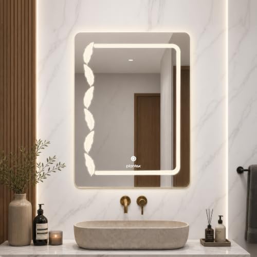 Image of Plantex LED Bathroom Mirror with 3 Tone /Designer Mirror for Living Room /Bedroom /Dressing Room - Rectangle Shape (18 x 24 Inch) - Wall-Mounted