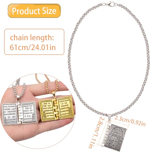 2pcs Holy Bible Book Pendant Necklaces Openable Prayer Bible Verse Metal Pages Inside Vintage Religious Christian Necklace Jewelry for Men Women Christmas2