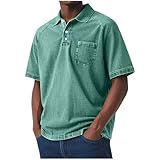 Mens Distressed Denim Shirt Short Sleeve Shirts Retro Lapel Button Down Shirts Casual Washed Top with Chest Pocket Mint Green L