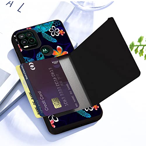 For Moto G Stylus 5G Case,Wallet Case Credit Card Holder Flip Case Full Body Best Protective Soft Hybrid Tpu Hard Durable Shockproof For Motorola Moto G Stylus 5G 2021,Sea Turtle With Flowers #TOP1