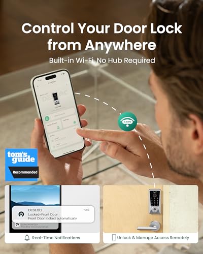 Image of DESLOC Smart Lock D110 Plus, WiFi Fingerprint Smart Front Door Lock with Touchscreen Keypad, App Remote Control, Auto Lock, Keyless Entry Deadbolt with Backlit, Silver, Deadbolt