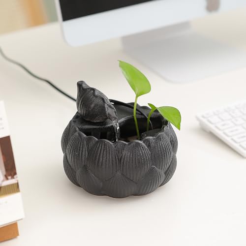 Ceramic Tabletop Fountain Waterfall Feature for Indoor and Outdoor Table Desk Office Patio (Black A153)