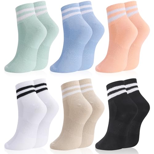 Utensilsto 6 Paar Socken Damen 35-38 Sneaker Socken Bunte Sneakersocken Retro Kurze Tennissocken Sportsocken Baumwollsocken mit Streifen Motiv Kurzsocken für Tenniss Sport Lauf Arbeit (Bunt)