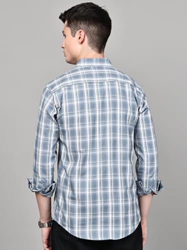 Image of Majestic Man Stylish Slim Fit Cotton Spread Collar Checked Casual Shirt for Men