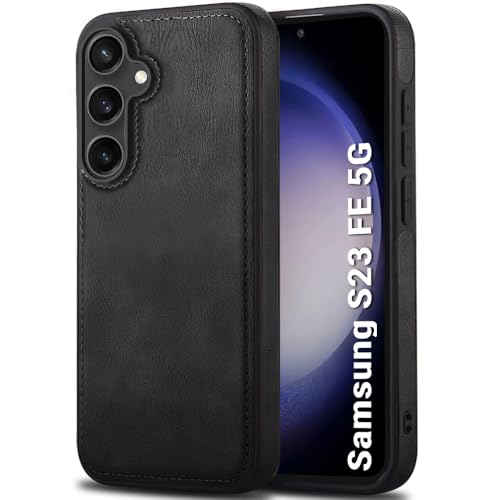 Image of TheGiftKart Genuine Leather Finish Back Cover Case for Samsung Galaxy S23 FE 5G | Shockproof Design | Raised Edges for Camera & Screen Protection | Stunning Minimalist Design Back Cover Case (Black)