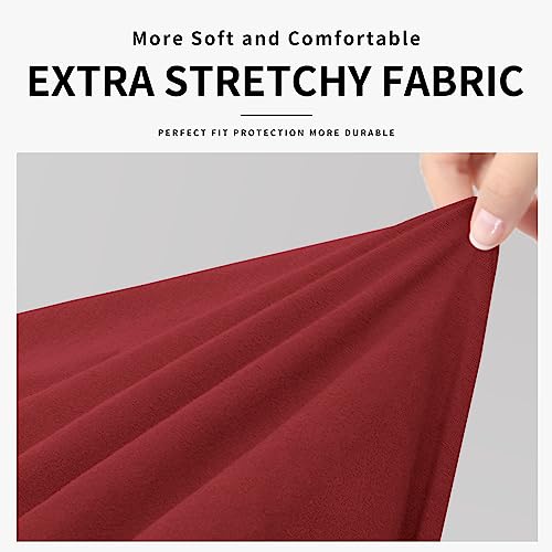 Image of Easy-Going Waterproof 2 Pieces Chair Cover Couch Covers for Sofa | Stretch Spandex Sofa Cover Protector Elastic Bottom for Cushion Couch Dog Pet Friendly Living Room Christmas Red