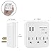 BESTTEN Mini USB Wall Outlet Extender, Slim Low Profile Multiple Plug Splitter, 2 USB Charging Ports and 3 AC Outlets, 450 Joule Surge Protector, ETL Certified, White
