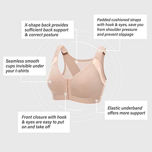 Delimira Women's Front Closure Posture Wireless Back Support Full Coverage Bra Oatmeal Heather 38C #TOP4