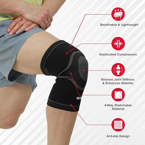 Image of LifeWear Knee Cap, Knee Sleeves for Pain Relief, Provide Optimum Compression and Support During Gymming and Running, Lightweight and Stretchable, For Daily Activities, For Men and Women, Size (M) - Pack of 2