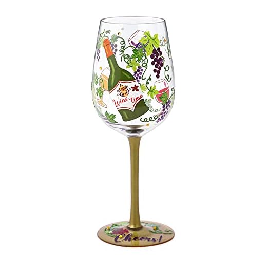 NymphFable Copa de Vino Pintada a Mano Vides Verdes Uvas Moradas Copas de Cóctel Regalo de Vino 15 oz