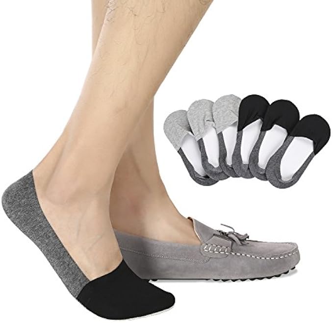 Joulli Mens No Show Socks Non-Slip Grips Casual Low Cut Boat Sock 6 Pack