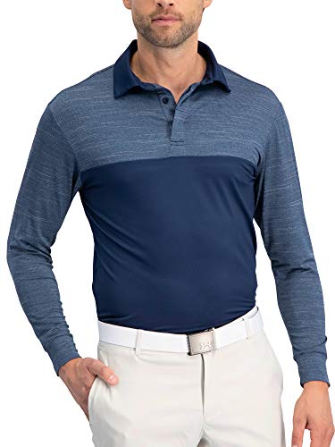 Three Sixty Six Long Sleeve Polo Shirts for Men - Mens Dry Fit Golf Polos - UPF 30 with 4 Way Stretch Midnight Blue