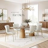 tectake® Polsterstuhl, Bouclé Stoff, Stuhl für Küche, Esstisch, Sessel für Schminktisch, oder Cocktailsessel, als Elegante Esszimmerstühle oder Wohnzimmerstühle für edles Dining - Bouclé weiß/Gold