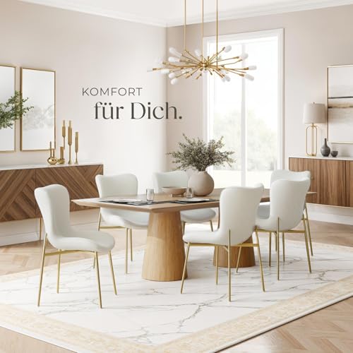 tectake® Polsterstuhl, Bouclé Stoff, Stuhl für Küche, Esstisch, Sessel für Schminktisch, oder Cocktailsessel, als Elegante Esszimmerstühle oder Wohnzimmerstühle für edles Dining - Bouclé weiß/Gold