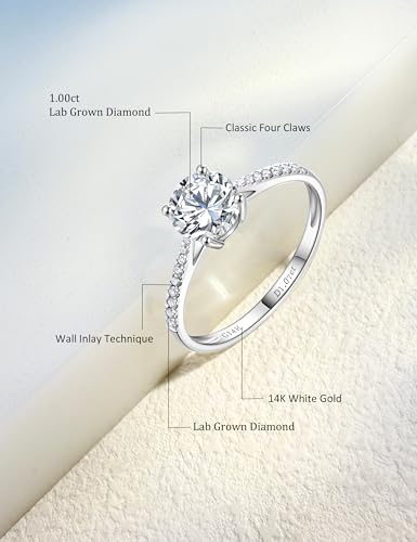 14K White Gold 1-3 Carat Lab Grown Diamond Engagement Ring,IGI Certificate Classic 4-Prong Round Cut with Halo Setting,D-E Color VS1-VS2 Clarity,Wedding Band for Women3