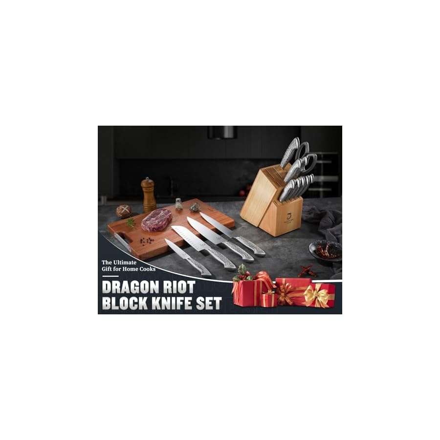 14 PCS Knives 14 PCS Knives Set with Wood Block - Stainless Steel Kitchen Knife Block Set with Built in Sharpener, Stainless Steel Kitchen Knife Block Set with Built in Sharpener, Dishwasher Safe, Rust Resistant, Non-Slip Ergonomic Handle - Gift for Men Women and Housewarming