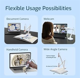 INSWAN INS-3 Handheld USB Document Camera for Teachers & Webcam,Mic, LED, Auto Focus, Windows, Mac OS, iPad, Chromebook for Close-up Demo, Distance Learning, Teaching, Web Conferencing, IWBs