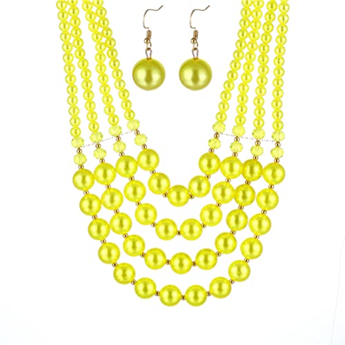 Halawly Women Layered Beads Teardrop Necklace, Long Acrylic Chunky Small And Large Wooden Beads Statement Strand Necklace, Multicolor Big Costume Pendant Necklaces Collar Fashion Jewelry #TOP5