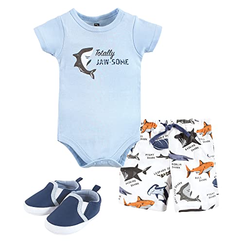 Image of Hudson Baby Unisex Baby Cotton Bodysuit, Shorts and Shoe Set
