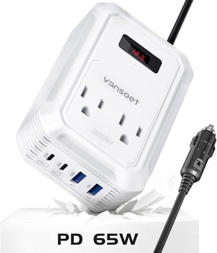 200W Car Power Inverter, DC 12V to 110V AC, PD 65W/30W USB C & QC 18W Ports