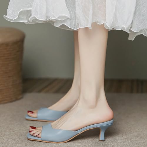 Image of Women's Square Open Toe Kitten Heel Slides Sandals Sexy One Band Slip-On Stiletto Heels Mules Casual Party Prom Dance Dress Dress
