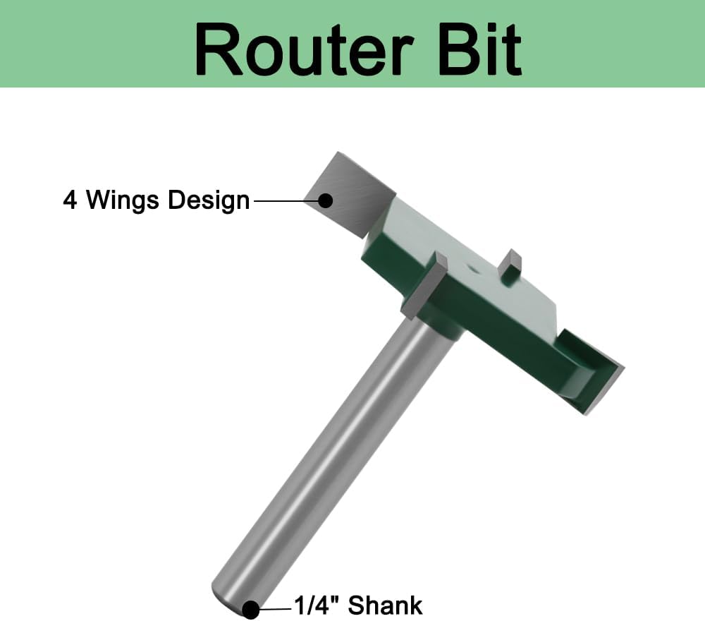 TopHomer Spoilboard Surfacing Router Bit, Carbide-4 Wings, 1/4 Inch Shank, 1-19/32 Inch Cutting Diameter, Slab Flattening Planing Bit Wood Planing Bit Dado Planer Bit