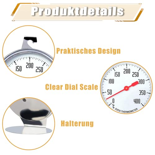 Ofenthermometer für Backofen, Backofenthermometer Innen, Backofenthermometer für Gasherd, Edelstahl Oven Thermometers mit Großem Zifferblatt für Küchenbackwaren