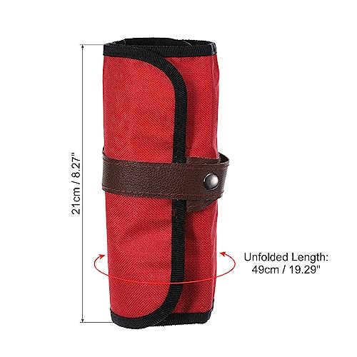 Image of PATIKIL Handmade 36 Slots Roll Up Pencil Case, Oxford Cloth Pencil Wrap Pouch Pen Holder Organizer for Artist Drawing Coloring Sketching, Red