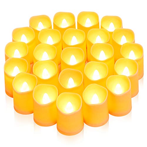 Criacr LED Kerzen, 24 LED Kerzen Flackernde Flamme, Flammenlose LED Teelichter Flackernd Kerzen, Batteriebetriebene Kerzen Deko für Weihnachts, Halloween, Hochzeit, Party (Warmweiß, D 3.8*H 4.7 cm)