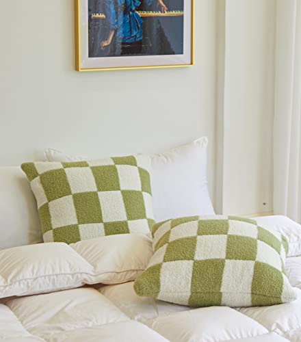 Repreconf Set Of 2 Ultra Soft Cozy Buffalo Checkerboard Fluffy Microfiber Checker Knitted Throw Pillow Cover Fleece Cushion Case Decorative For Sofa Couch Bed 18 Inches Both Sides (Matcha) #TOP2