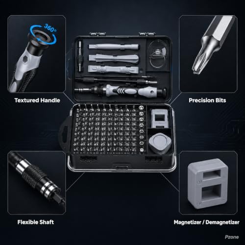 Image of 115-in-1 Precision Screwdriver Set, Magnetic Mini Repair Tool Kit with Bits, Extension Rod & Case for Phone, Laptop, Computer, Watch, Eyeglass & Electronics