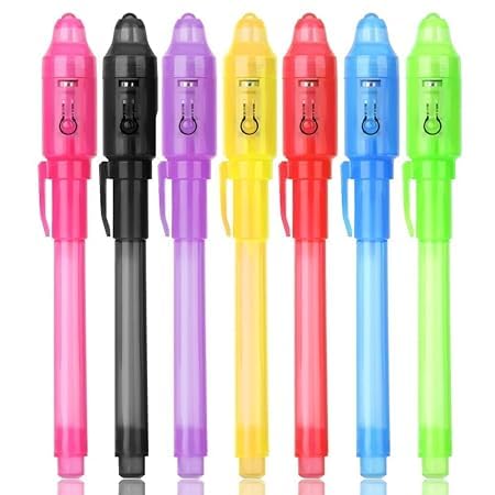 Image of kidivo Invisible Ink Magic Spy Pen with UV Light for Kids, Secret Message Marker, Multicolor Detective Writing Toy, Birthday Return Gift, Party Favor for Boys & Girls, Pack of 3