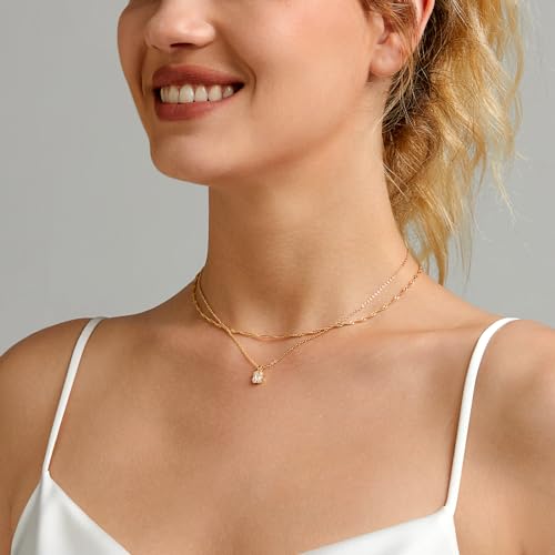 Zeffy Diamond Necklaces for Women, Dainty Gold Necklace 18k Gold Plated Layered Necklaces Simple Gold CZ Diamond Pendant Necklaces for Women Trendy Jewelry Gifts for Girls4