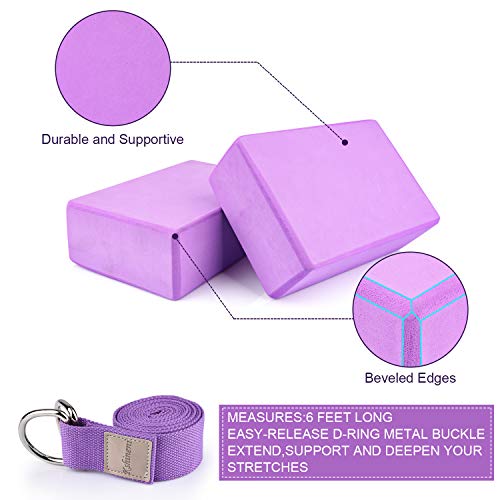 Kshineni Yoga Block 2 Pack Yoga Strap Set EVA Foam Soft Non-Slip Yoga Brick High Density to Support Exercise Blocks for Yoga,Pilates,Stretching,Meditation Purple