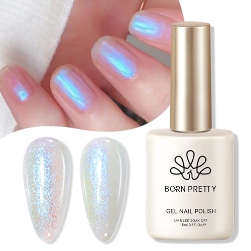 Born Pretty Esmaltes Semipermanentes para Uñas Aurora Azul Purpurina Iridiscente Pintauñas Semipermanentes Gel Nail Polish