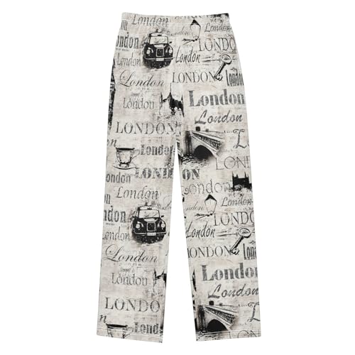 ZZXXB Retro London Pattern Boys Long Pants Soft Trousers Elastic Waist Kids Lounge Bottoms with Pockets S-XL