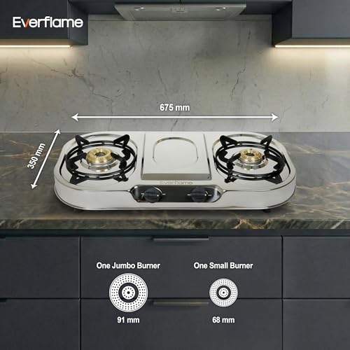 Image of Everflame Swift 2 Burner Gas Stove | Stainless Steel Body | Brass Burners | Gas Saver Technology | Manual Ignition | | Nylon Knobs | 360 Nozzle | 2 Years Manufacturer Warranty