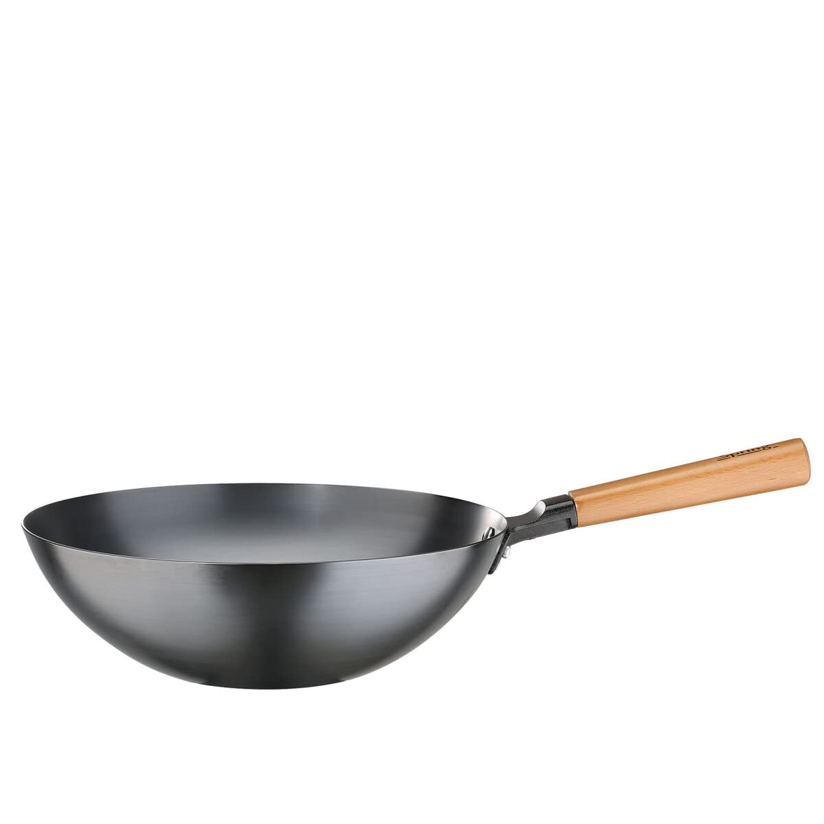 Spring Wokpfanne CANTON 30 cm, Carbonstahl, natürlicher Antihafteffekt | Kohlenstoffstahl, wärmebehandelt, rostresistent, für fernöstliche Küche, leicht, einhändig führbar, puristisches Design