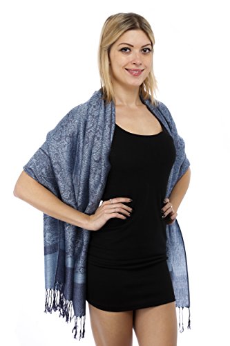 Gilbins Luxurious Paisley Design 28 x 70 Silk Blend Pashmina Shawl Wrap