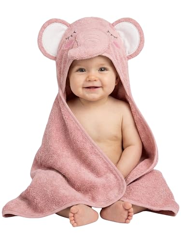 o-day Accappatoio Neonato a Triangolo in Spugna Puro Cotone 100% con Cappuccio Animale Asciugamani Neonato Super Assorbenti e Lavabili 75x75cm (Rosa Pesca -...