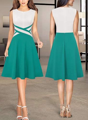 Image of VFSHOW Womens Front Zipper Work Business A-Line Dress Elegant Professional Office Career Church Fit and Flare Skater Dresses