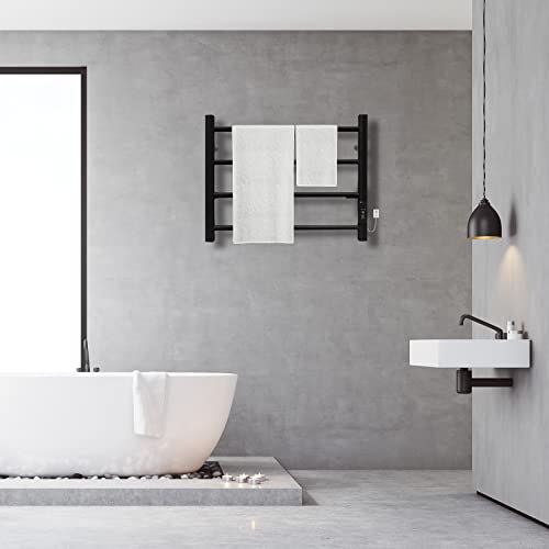 Mobider Towel Warmers For Bathroom - Hot Towel Warmer Rack With Timer, 4 Bars Wall-Mounted Electric Towel Warmer, Plug-In/Hardwired Heated Drying Rack - Matte Black #TOP1