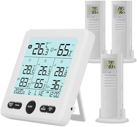 Timloon Indoor Outdoor Digital Thermometer Hygrometer with 3 Wireless Sensors, 4.7 Inch Display Temperature Humidity Monitor with 328ft Range Remote Sensor and LCD Backlight for Home, Office, Bedroom