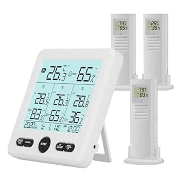 Timloon Indoor Outdoor Digital Thermometer Hygrometer with 3 Wireless Sensors, 4.7 Inch Display Temperature Humidity Monitor with 328ft Range Remote Sensor and LCD Backlight for Home, Office, Bedroom
