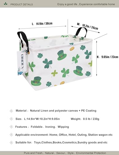 Image of Rectangular Folding Laundry Basket,waterproof Canvas Basket,gift basket,Suitable for children's room,Office,Clothes,Toys Storage(Lucky Clover)