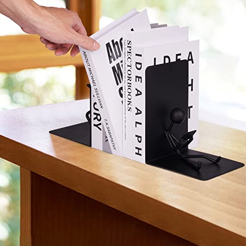 Agirlgle Bookends Decorative Book Ends Metal Black Heavy Duty Man Bookend Studious Reading Book End Bookshelf Decor For Bedroom Library Office School Book Display Desktop Organizer Adults Kids Gift thumb #3