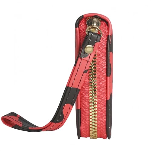 Ladies' ultra-thin long wallet, cow pattern, multi-layer organizer with zipper closure, 7.48 x 4.13 inches, red2