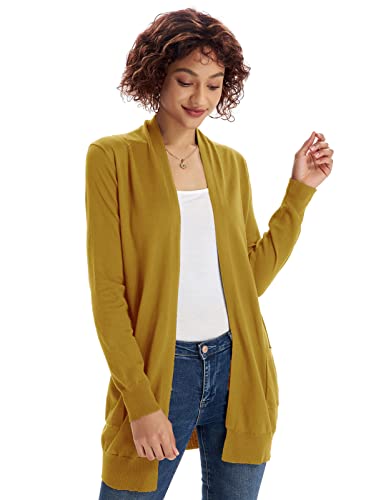 Womens Lightweight Sweater Cardigan Long Sleeve With Pockets Mustard L #TOP1