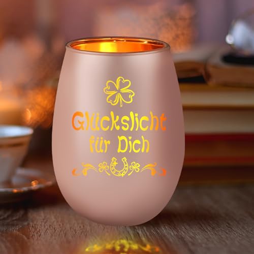 HOWAB Rosa Geschenke für Frauen, Windlicht Personalisiert Mit Gravur Glückslicht, Geburtstag Glückslicht Geschenke für Frauen Freundin Und Freundinnen